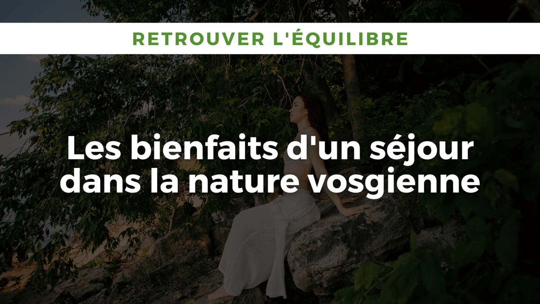 Femme en posture de méditation ou de sylvothérapie dans une forêt vosgienne, symbolisant le répit et le retour à l'équilibre.