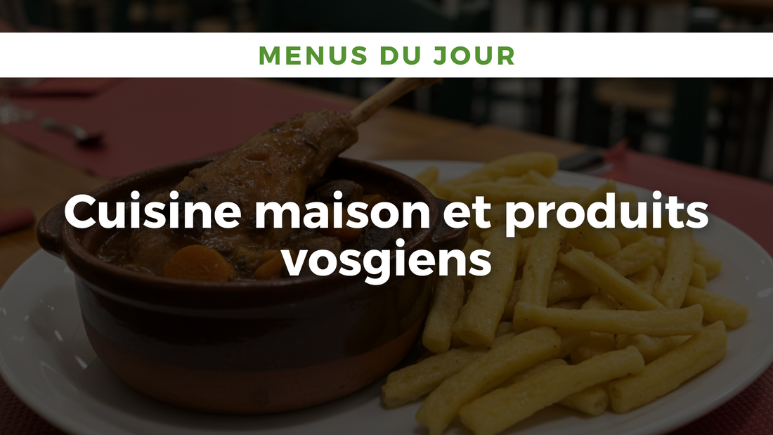 Cuisse de lapin braisée et frites maison, un plat typique du menu du jour au Rendez-vous du Haut Barba.